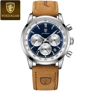 Poedagar Men's Chronograph Leather Strap Watch