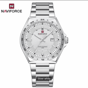 Naviforce Silver & White Stainless Steel Men's Watch